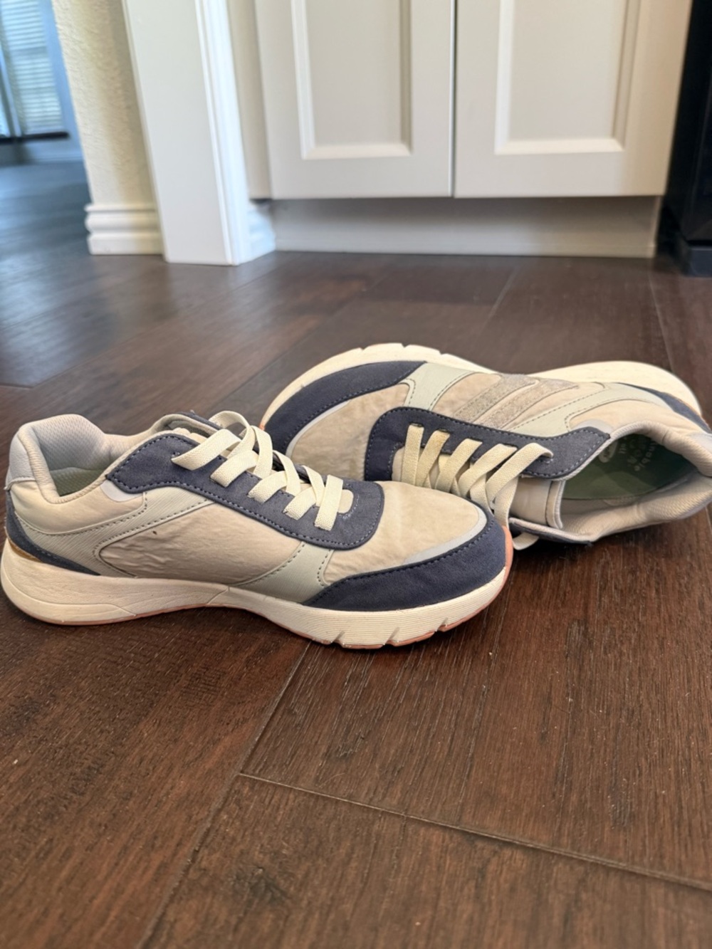 Burberry Beige and Navy Suede-Trim Sneakers